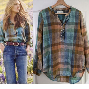 Anthropologie Isabella Sinclair | Plaid Tunic with Ruffle details